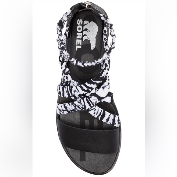 Sorel Ella II Ankle Strap Sandal Black & White - Picture 3 of 6